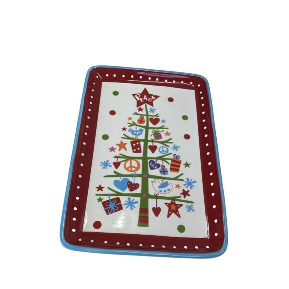 Cracker Barrel Christmas Tree Ceramic Serving Platter 13" x 9" Festive Holiday - Picture 2 of 6